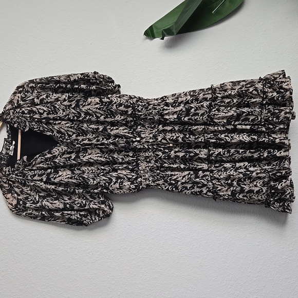 Entro Elegant Black Patterned Tiered Mini Short Dress Bohemian Boho Western - Picture 4 of 12